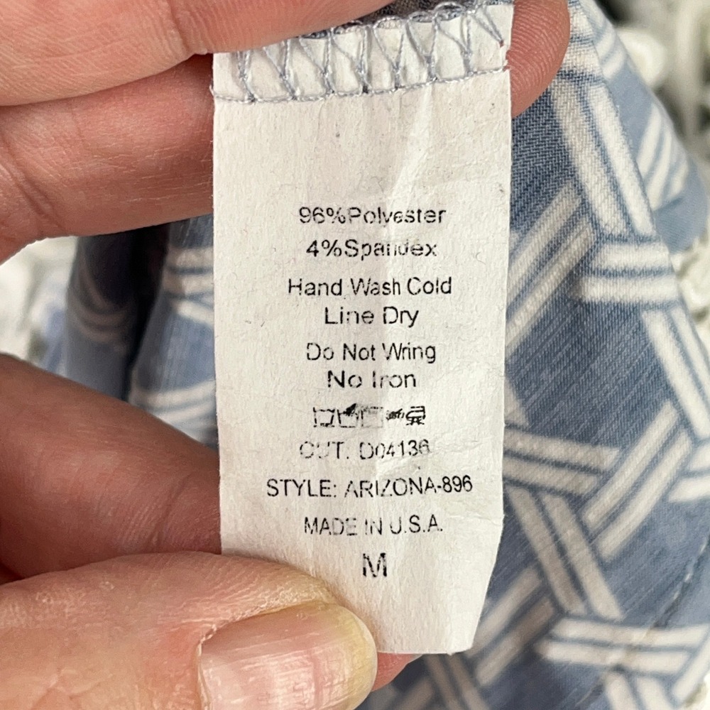 2 B Together Blue White Geo Print‎ Crochet Lace Trim Shift Dress M Boho Resort - Picture 6 of 11